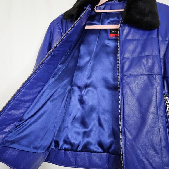 NEW WILSONS LEATHER Bomber Jacket Coat PURPLE BLUE size S Fall Winter Preppy Y2K - Picture 8 of 8